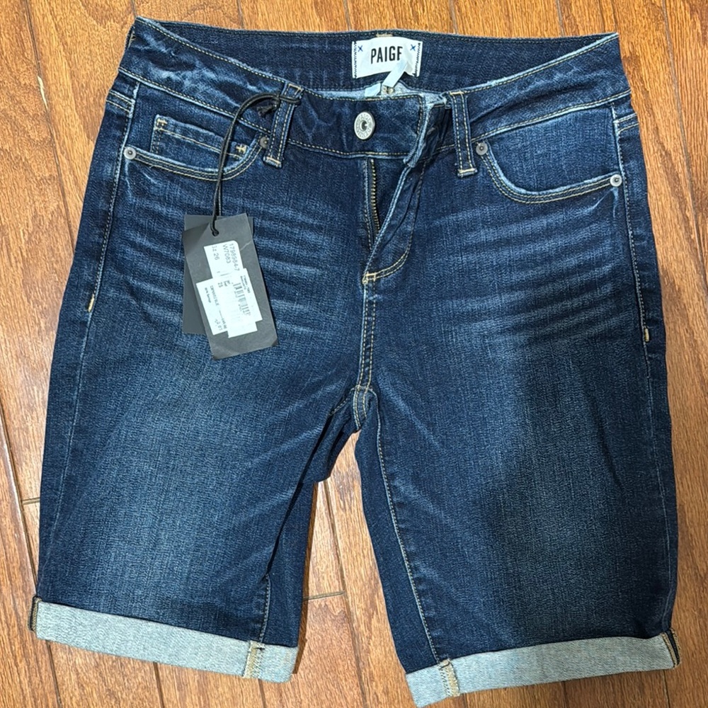 Paige Dark Blue Denim Jacket Knee Shorts 26
